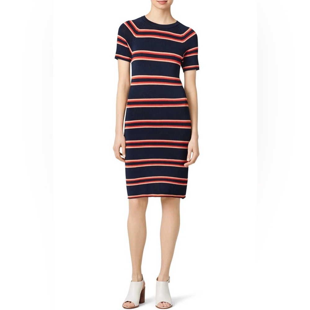 NWT ALC Thompson Dress Rayon Knit Short Sleeve Crew Bodycon Striped AS9703 LARGE